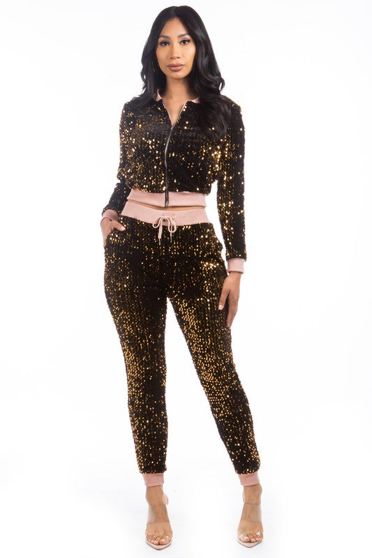 SEXY SEQUIN TWO PIECE PANT SET