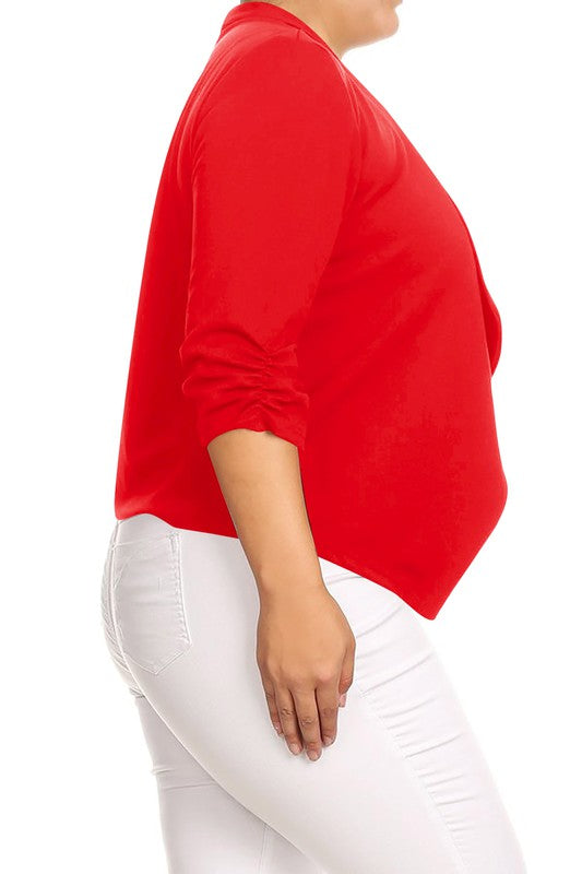 Plus size Solid waist length jacket in a loose fit