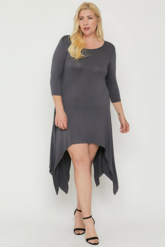 Raw Edge Hem Solid Dress Asymmetrical