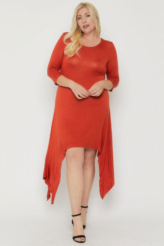 Raw Edge Hem Solid Dress Asymmetrial